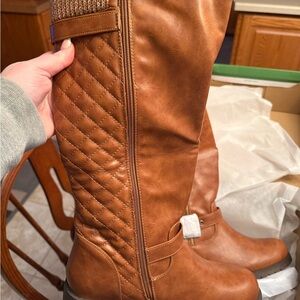 Brown Quilted Knee-High Boots